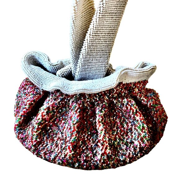 Vintage BEADED Drawstring Wrist Pouch Bag Flapper Art Deco Small - Picture 10 of 13